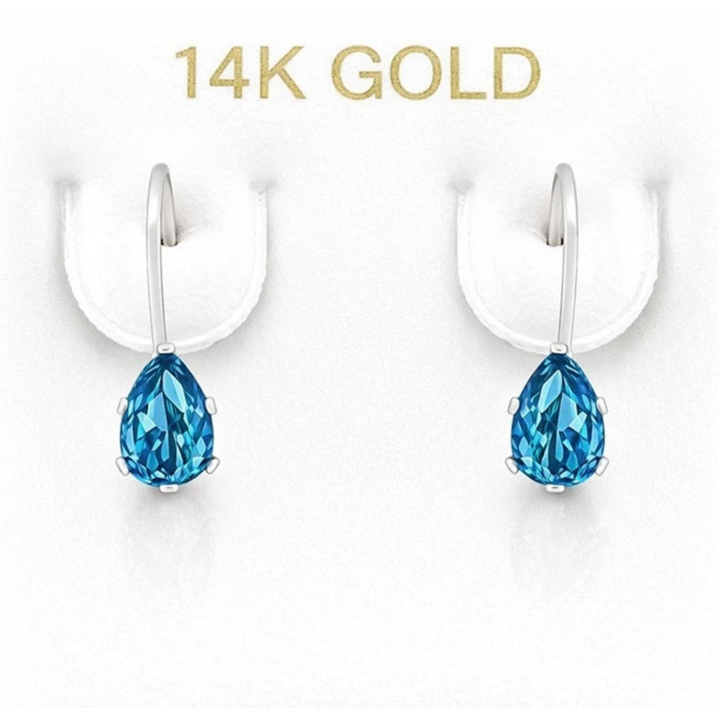 Genuine 2.38 Cts Blue Zircon Dangling Earrings 14k White Gold
